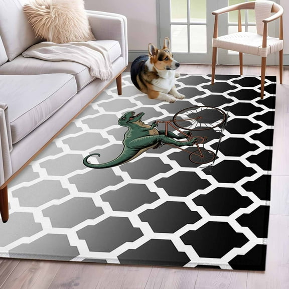 Morocco Black Area Rug 3x5 Washable Rug Non Slip Ombre Grey White Plaid Lattice Geometric Large Area Rug Indoor Floor Carpet for Entryway Bedroom Kitchen Living Room Home Office Dining Room Nursery