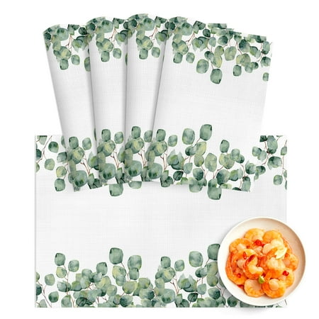 

PVC Placemats Set of 4 Green Leaves Non-Slip Place Mats Washable Dining Table Mats Heat-Resistant Easy to Clean Kitchen & Kids & Outdoor Vinyl Placemats