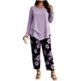 thumbnail image 2 of Zormilly Plus Size Outfits for Women 2 Piece Sets Long Sleeve Shirts Printed Wide Leg Pants Soft Lounge Sets, S-5XL, 2 of 7