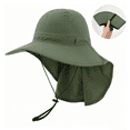 thumbnail image 2 of OIOLOYJM Sun Hats for Women Men with Neck Flap Packable UPF UV Protection Wide Brim Bucket Hat with Adjustable Strap Summer Breathable Vacation Hiking Fishing Hats Army Green, 2 of 4
