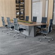 Cottinch Ribbed Genuine Leather Office Chair, High Back Executive Conference Chair Adjustable Ergonomic Computer Chair Blue 1PC