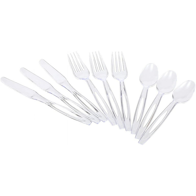 Glad Disposable Plastic Cutlery, Assorted Set | Clear Extra Heavy Duty Forks, Knives, and Spoons | Disposable Party Utensils | 240 Piece Set of