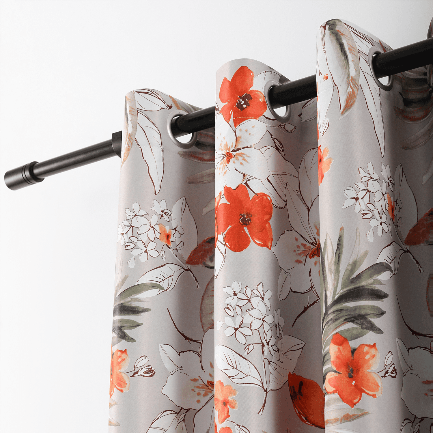 VOGOL Modern Orange Floral Pattern Print Unlined Thermal Insulated Window Curtain Drapes for Living Room Sliding Door, Grommet Top, 2 Panels, W52xL96 Inch