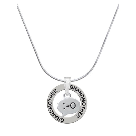 Delight Jewelry Silvertone Emoticon :-O - Surprise - Silvertone Grandmother Ring Charm Necklace, 18"