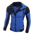 thumbnail image 4 of Men's Fake Two-piece Sports Sweatshirt with Long Sleeve Zipper Hooded Jacket - Color Block Casual Coat for Winter Activities, Christmas Gifts, and Outdoor Fun,Blue,2XL, 4 of 6