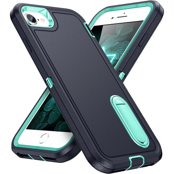 for iPhone SE Case 2022/2020, iPhone 7/8 Phone Case with Built in Kickstand, Shockproof/Dustproof/Drop Proof Military Grade Protective Cover for Apple iPhone SE/7/8 4.7"(Blue/Cyan)