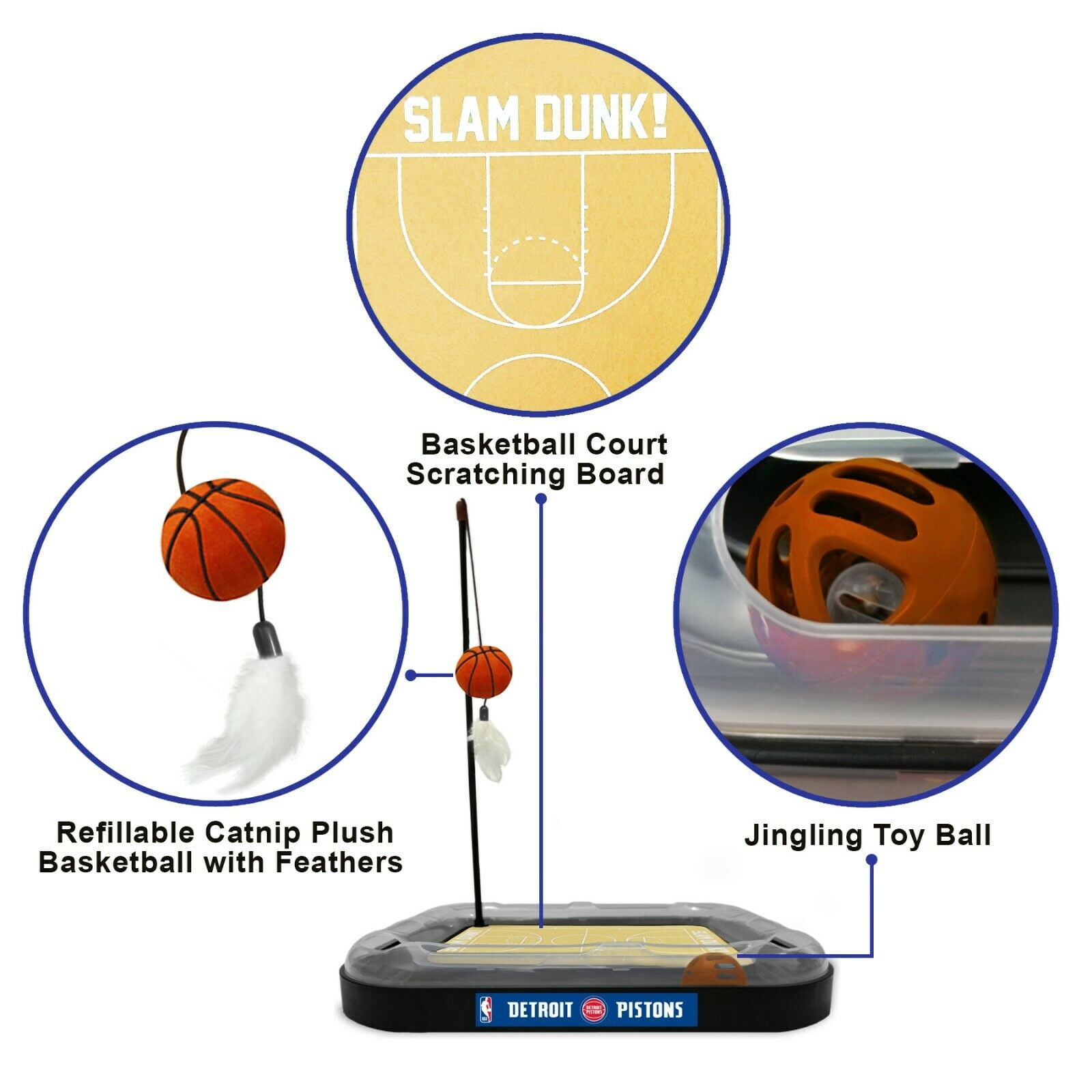 NBA Detroit Pistons CAT Scratcher Toy with Catnip Plush & Feather Cat Toy 5-in-1 Kitty Toy