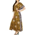 thumbnail image 2 of HAPPY BAY Women's Summer Batik Caftan Long Loungewear Dashiki House Dress V Neck Kaftan Sleepwear for Women Nightgown Plus Size 3X-4X Brown, Floral, 2 of 3