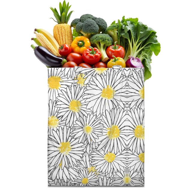 Artistic Floral Tote Bag - Foldable, Large Capacity & Eco-Friendly Shopping Bag with Daisy Design