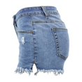 thumbnail image 4 of Lenpel Women's Jean Shorts Casual Mid Rise Hem Tassel Distressed Shorts Streetwear Trendy Shorts with Pockets, 4 of 6