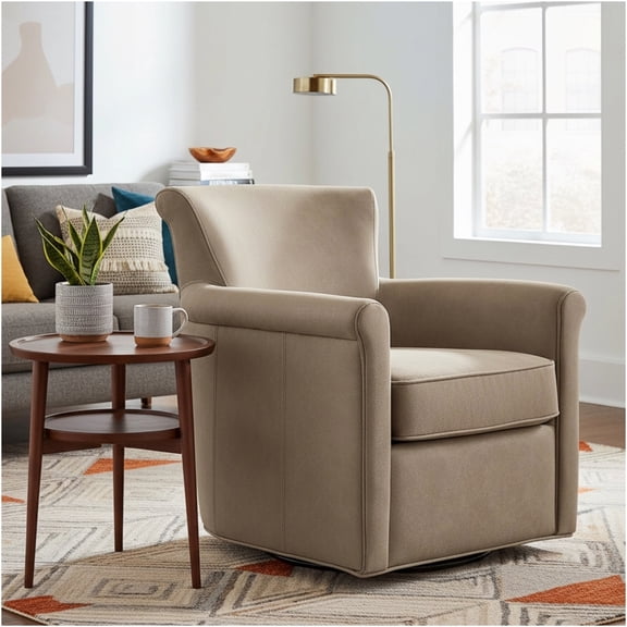 JERFIT 360 Swivel Accent Chair Taupe Faux Leather Modern Transitional Style Living Room Chair with Removable Cushion