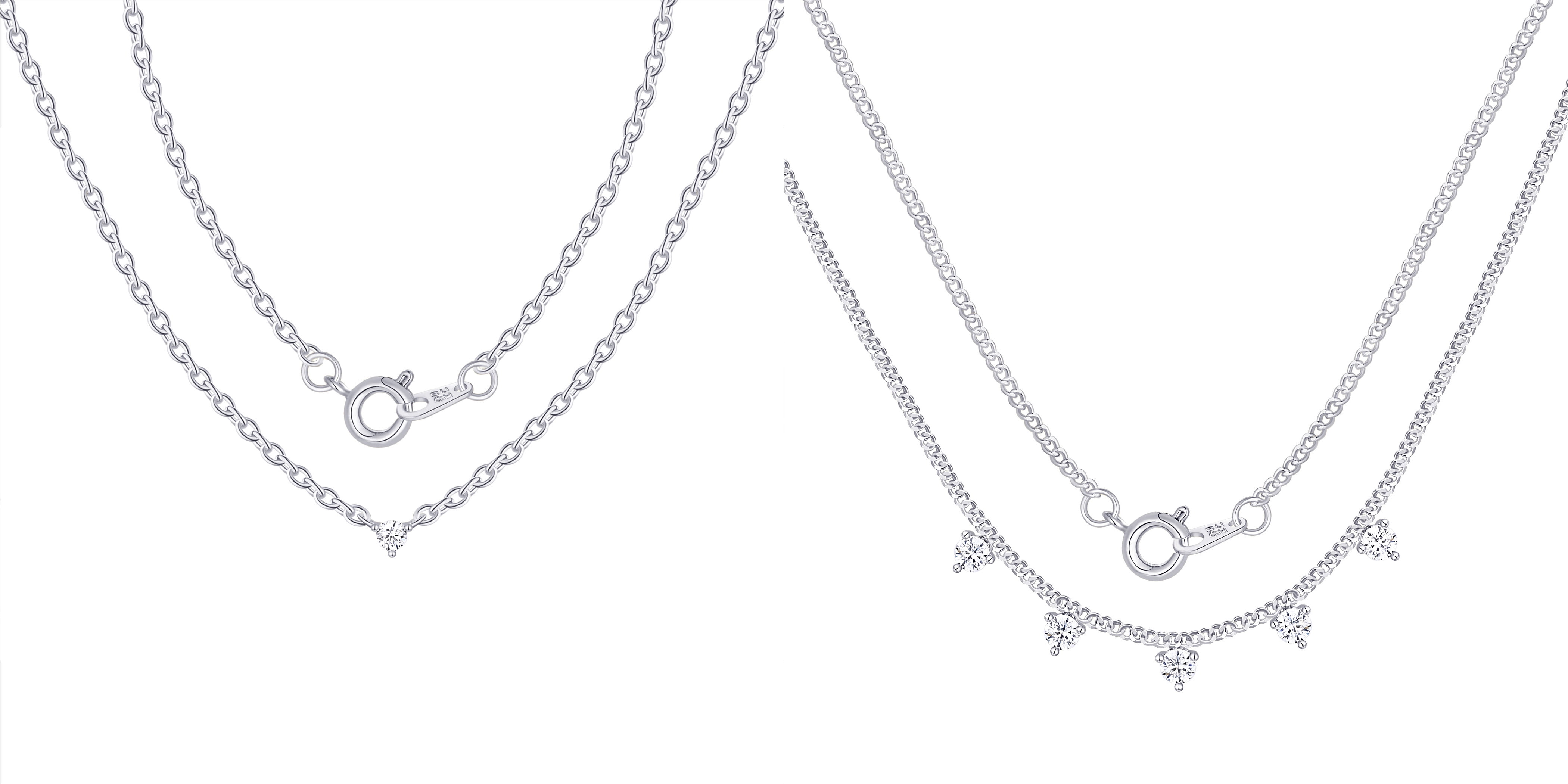 Fine Silver Plated Drop Double Necklace Set with Simulated Diamonds Adult