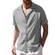 thumbnail image 2 of QUTETN Men's Casual Linen-Cotton Blend Shirt, Cuban Collar, Short Sleeve, Solid Color, Summer Beach Top, 2 of 4