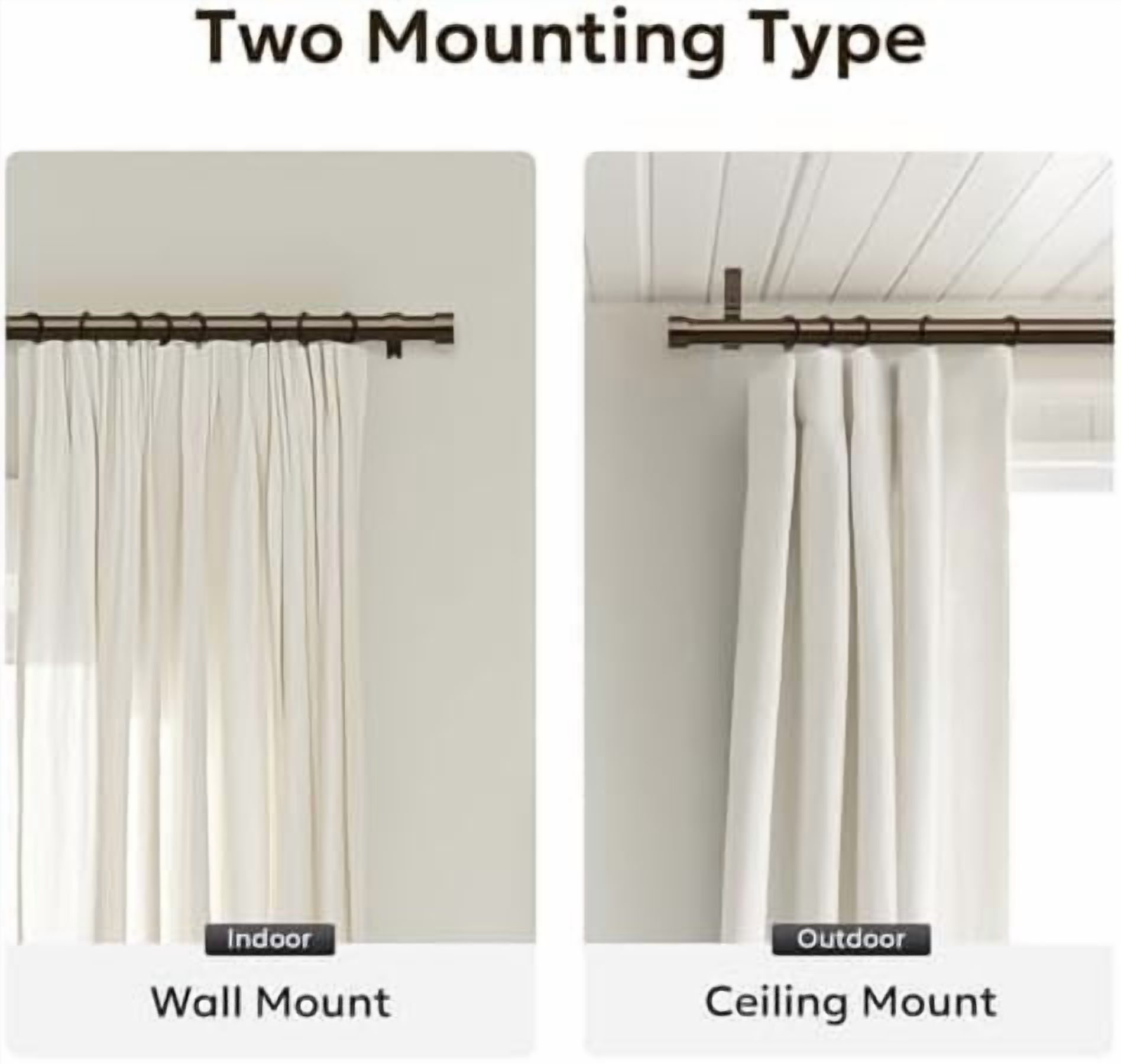 Curtain Rods for Windows 48 to 84, Bronze Curtain Rod, Adjustable 1 Inch Heavy Duty Outdoor/Indoor Modern Drapery Pole, 32"-86"