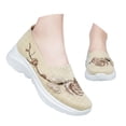 thumbnail image 3 of Women's Knit Embroidered Platform Sneakers Slip On Breathable Rocker Shoes Daily Commute Work Shopping Stylish Casual Footwear Beige 35, 3 of 7