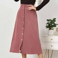 thumbnail image 4 of Aofany Women Skirt A-line Retro Corduroy Petticoat High Waist Button Midi Skirt Casual Loose Pencil Mid-Calf Skirt, 4 of 7