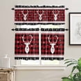 thumbnail image 2 of Christmas Elk Head Kitchen Curtains and Valances Set, Winter Red Black Plaid Snowflakes Vintage Rod Pocket Window Valance Window Curtain Panels for Living Room Bedroom Laundry, 27.5x36in, 3 Pieces, 2 of 7