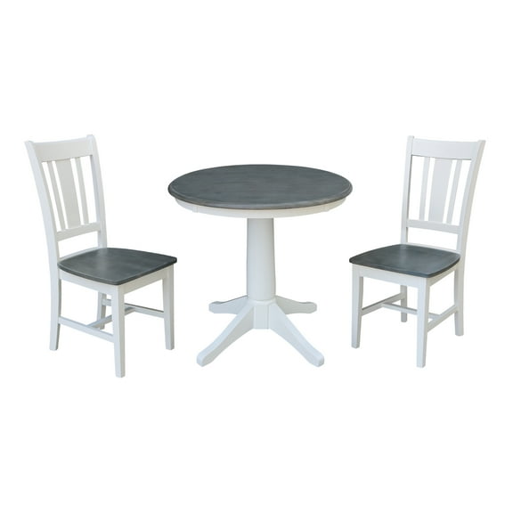 30" Round Wood Table With 2 San Remo Chairs in White/Heather Gray - 3 Piece Set