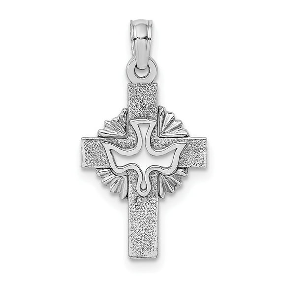 FB Jewels 14K White Gold Cut Out Dove On Cross Pendant
