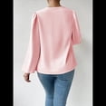 thumbnail image 4 of Blusas de Mujer con Cuello Vuelto, Larga, para Profesora, Oficina, Negocios, Elegantes, Informales Rosa XL, 4 of 5