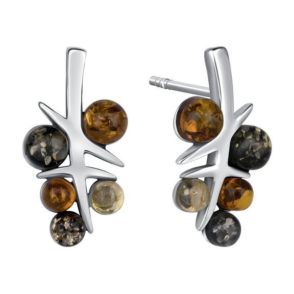 Genuine Baltic Amber Multicolor Earrings in Sterling Silver