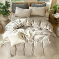 thumbnail image 4 of MooMee Duvet Cover Set Full 100% Washed Cotton Linen Like Textured Breathable 3-Piece (Tannish Linen Grey, 80"x90"), 4 of 9