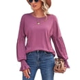 thumbnail image 1 of Femmes Haut à Manches Longues, Femmes T-Shirts Ronds Femmes Soufflé Haut à Manches Longues Femmes Manchette Froissée Technologie de Pointe, 1 of 4