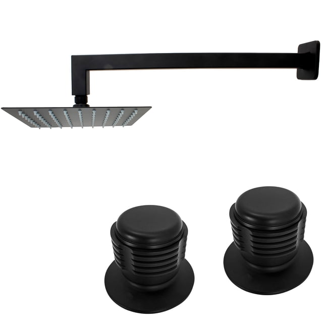 Regadera Cuadrada de 15cm Negro Mate con Brazo Cuadrado y Manerales Q2NEG