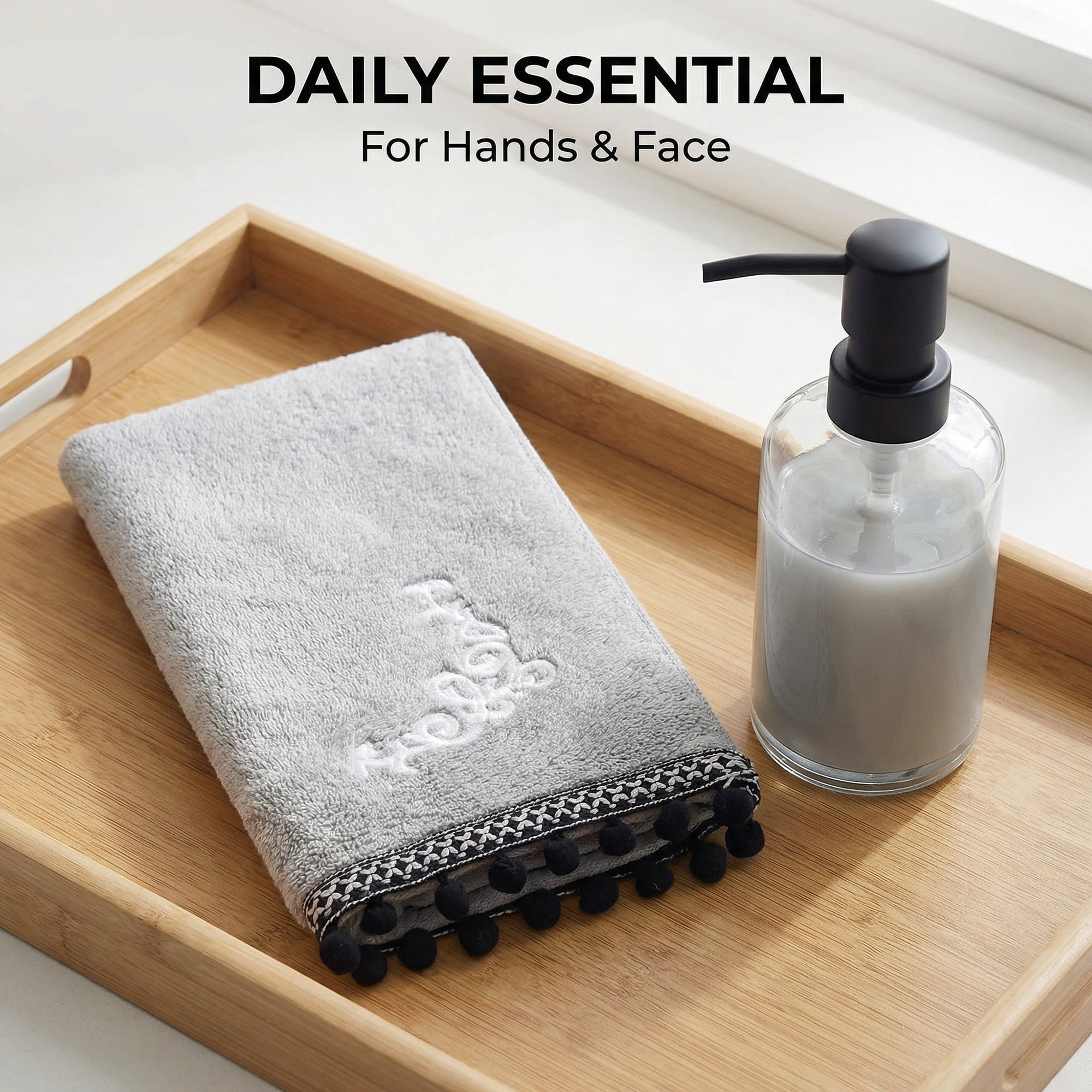 Unique Bargains Boho Embroidery Coral Fleece Hand Towels Grey 2pk