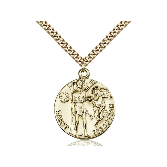 Gold Filled St. Sebastian Pendant 1 x 7/8 inches with Heavy Curb Chain