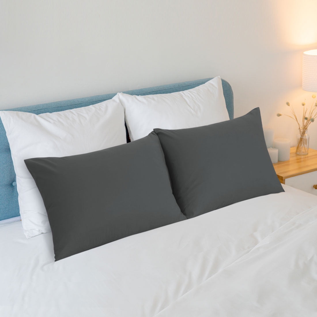 Unique Bargains 4-Piece Soft Microfiber Pillowcases Grey Standard(20"x26")