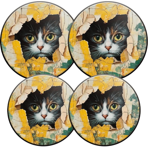 Electric Stove Burner Covers,4 Pcs Round Gas Burner Cover,8 and 10 Inch,Cat Emerging from Broken Wall