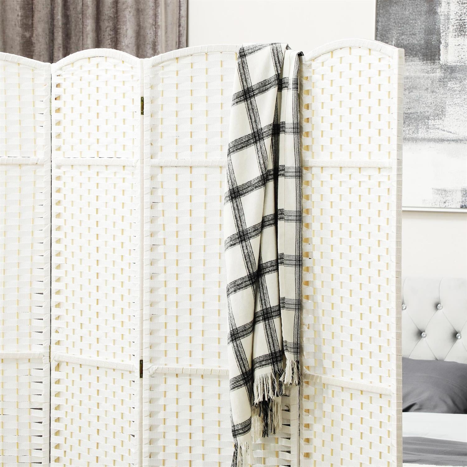 Demi Bonn 4 Panel Folding Room Divider Screen, 5.6' Tall Privacy Screen, Home Office Partition, Space Saving Design, Easy to Assemble, White