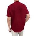 thumbnail image 3 of Mens Short Sleeve Button Down Tropical Shirt Band Collar Beach Summer Casual Textured Top, Regular Fit Lightweight Breathable Yoga Hippie Retro Old Money Style Shirts for Vacation, 3 of 3