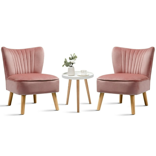Gymax Ensemble de 3 Pcs Fauteuil d'Appoint et Table d'Extrémité 2 Pcs Sofa Sans Accoudoirs en Velours et Table Ronde