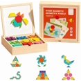 thumbnail image 1 of Wooden Magnetic Pattern Block Puzzle Set, Tangram Puzzle Learning Toy with Pattern Cards, Educational Learning Toys Gift for Toddlers 5-10, 1 of 10