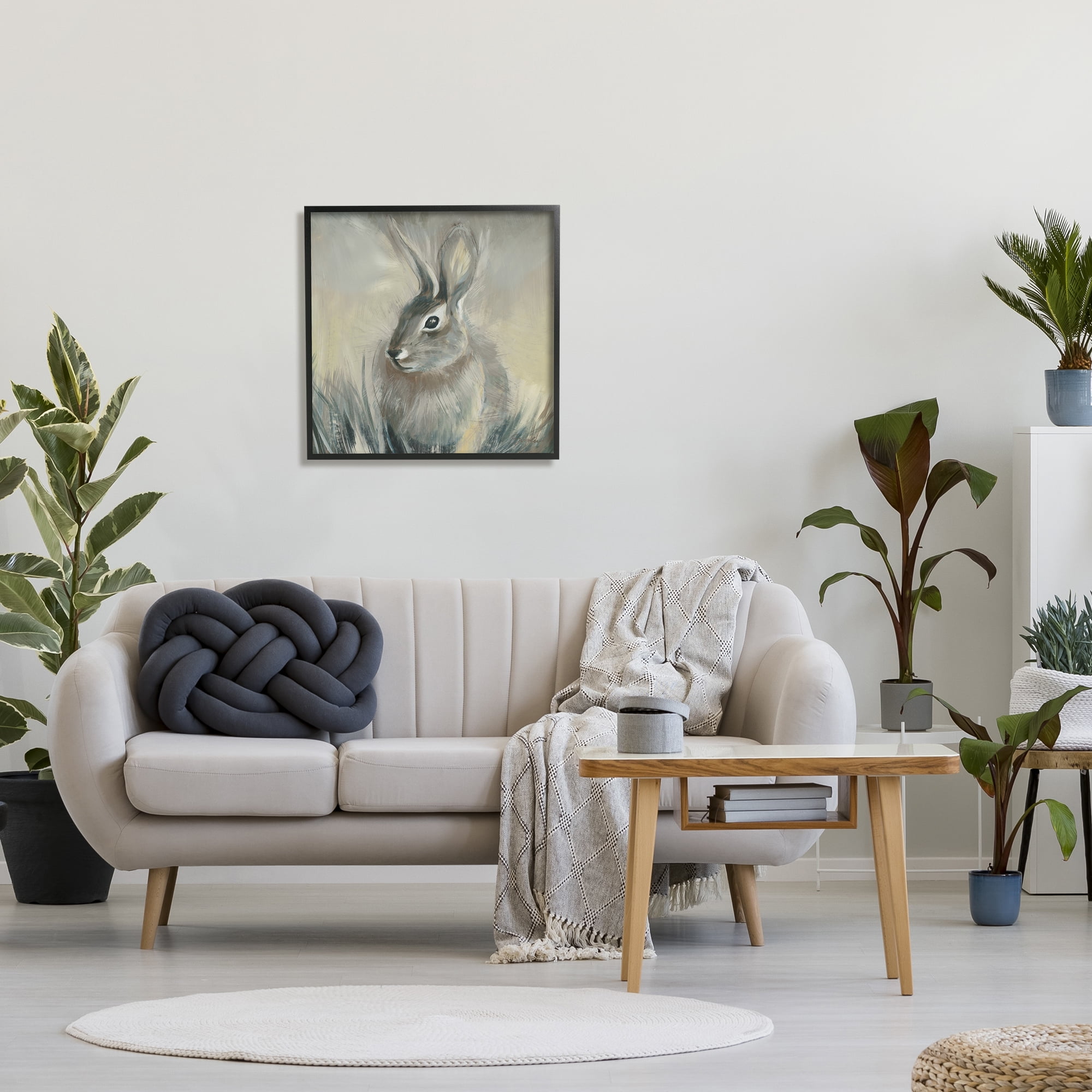 Stupell Industries Rabbit Portrait Grey Yellow Animal Painting, 24 x 24,Design by Liz Jardine