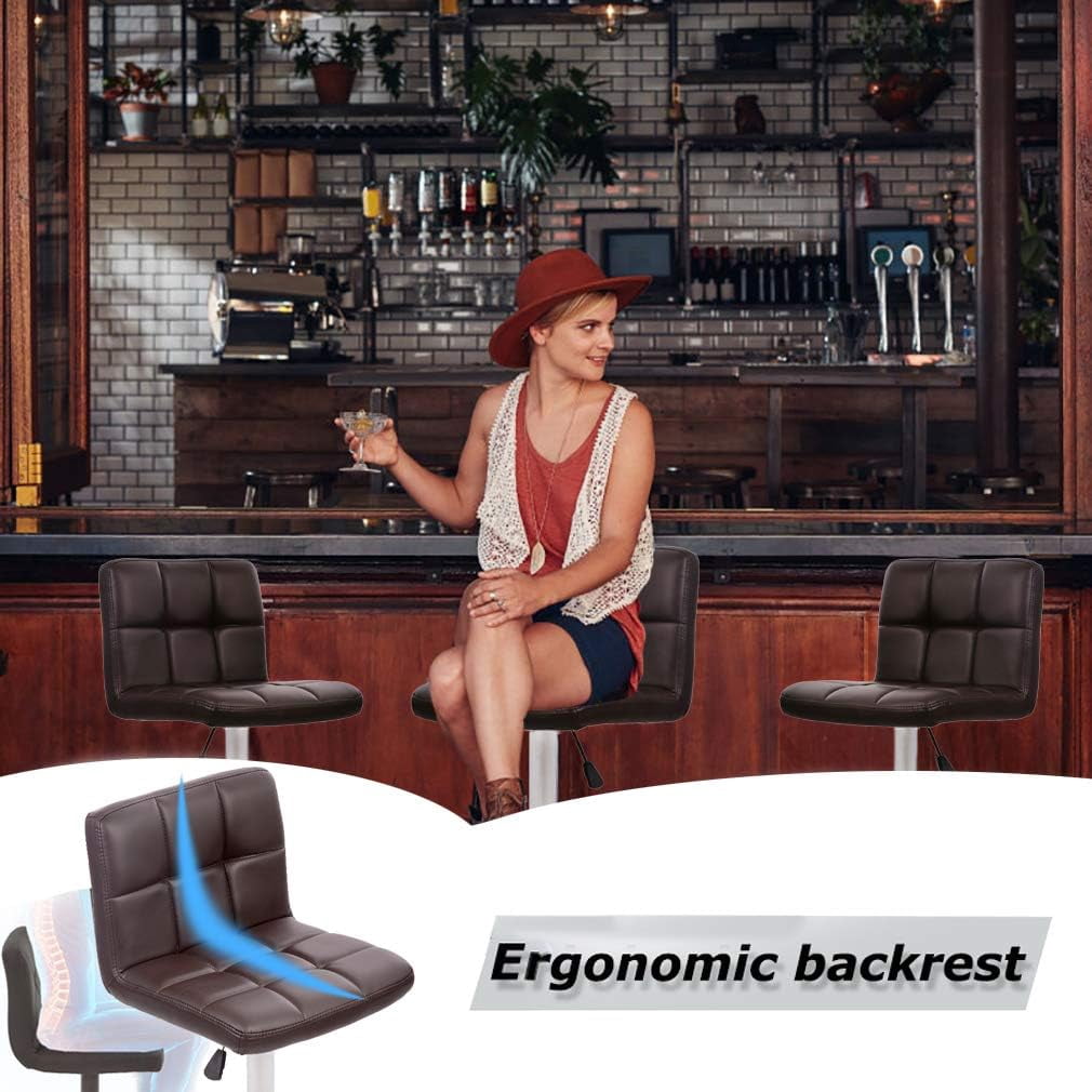 YRLLENSDAN Adjustable Bar Stools Set of 2, Kitchen Bar Stools Swivel Bar Stools with Back Bar Stools for Kitchen Counter, Brown