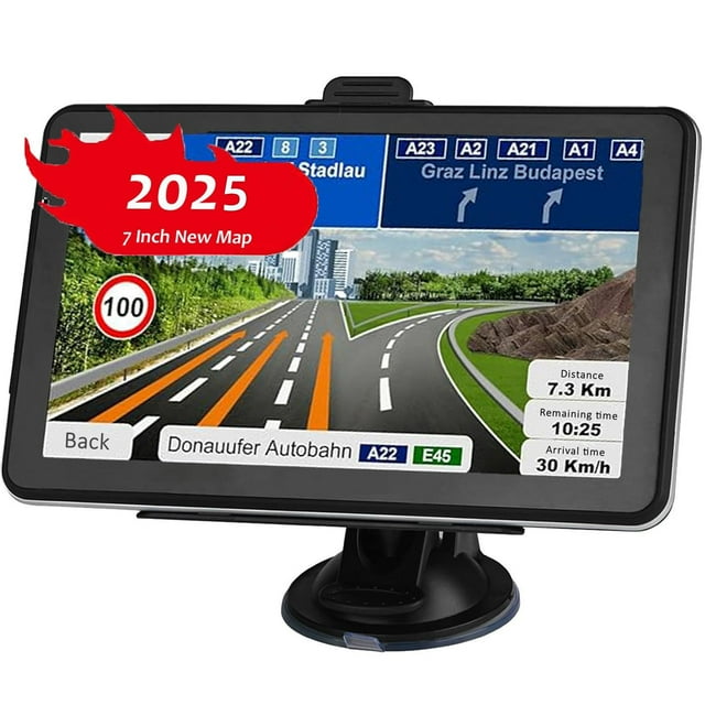 LONGRUF GPS Navigation for Car, Latest 2025 Map 7 inch Touch Screen Car GPS, Voice Turn Direction Guidance, Support Speed and Red Light Warning, Pre-Installed North Amer