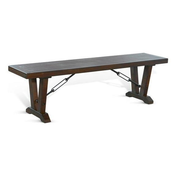 Pemberly Row Tobacco Leaf Wood Dining Bench with Turnbuckles
