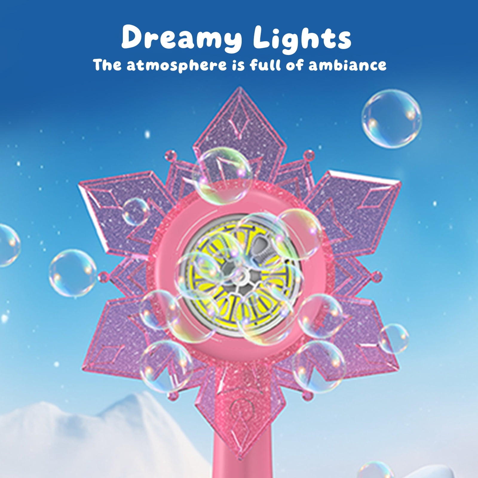 Sunflower Bubble Blowing Machine, Automatic Snowflake Bubble Maker with Flower Shower Design, Electric Handheld Bubble Blower with 80ml Bubble Solution for Party Outdoor Activities (Hot Pink)