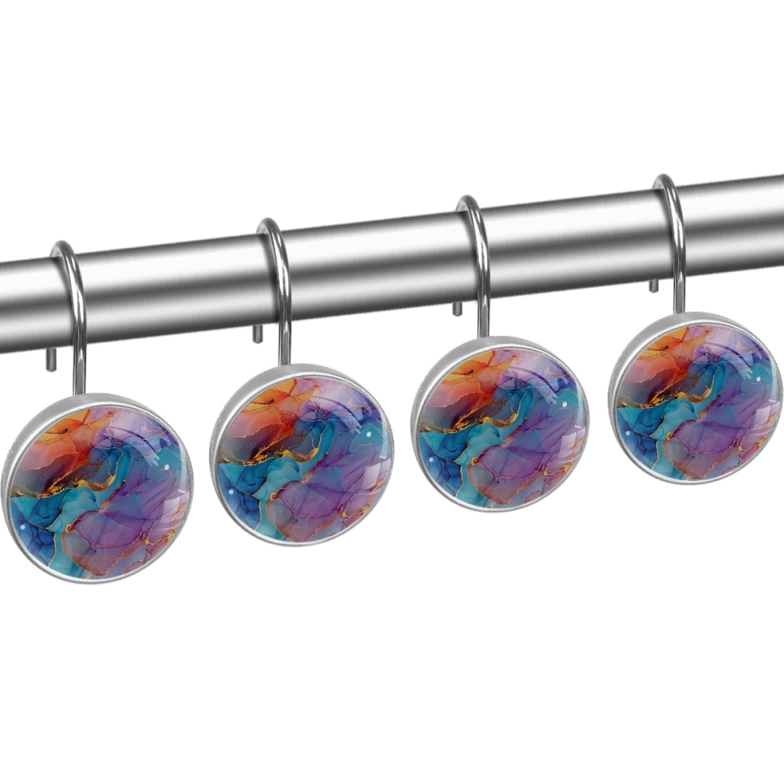 HemaKayy 12 Pcs Decorative Marble Shower Curtain Hooks - Stylish Design, Rust Proof, Easy to Install, Durable - Easy Glide and Secure Fit - Perfect Home, Kitchen, Bathroom Decor - Colorful Gold