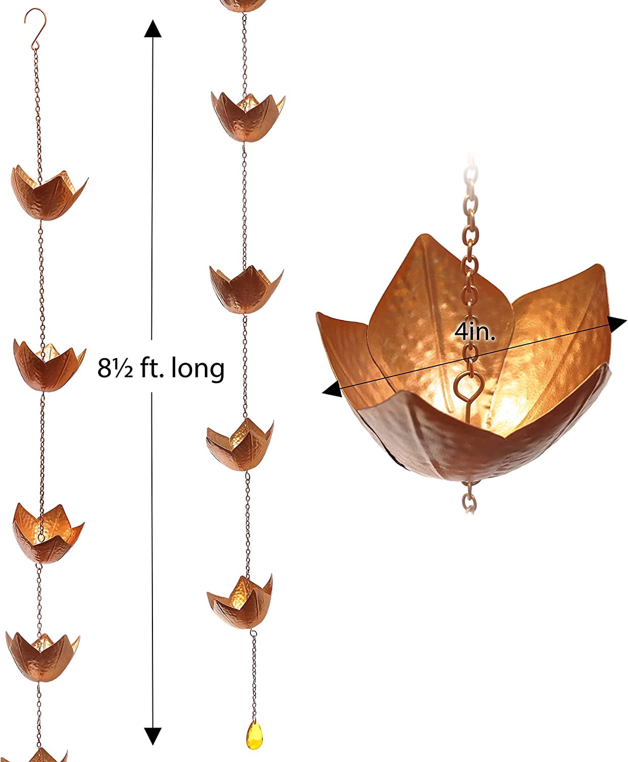 Copper Colored Flower Rain Chain for Gutters and Downspouts by Trademark Innovations