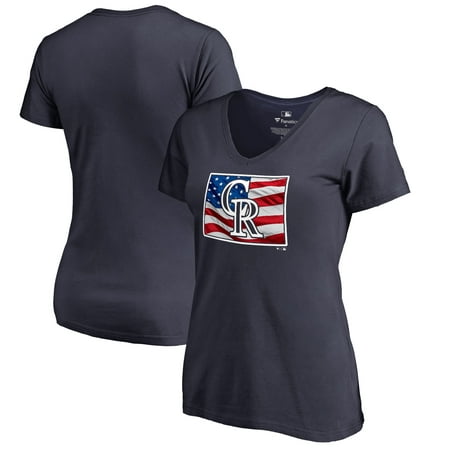 Colorado Rockies Fanatics Branded Women's 2019 Stars & Stripes Banner State V-Neck T-Shirt -
