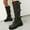 Black, variant on Women's Platform Riding Boots Buckle Boots Over Tall Knee High Boots Chunky Block Heel Biker Boots Vintage Round Toe Shoes Black 7(39)