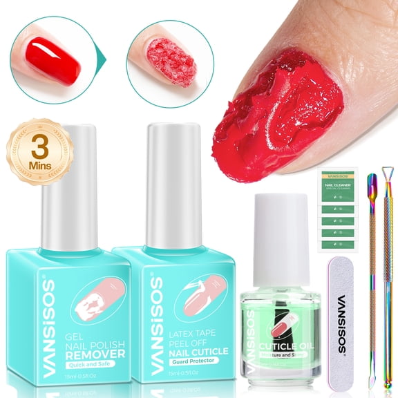 Vansisos Gel Nail Polish Remover Set with Everything Quickly & Effectively Remove in 3-5 Minutes No Need Soaking for Home