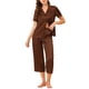 thumbnail image 1 of INSPIRAR CHIC Conjuntos de Pijamas de Satén para Mujeres, Camisetas de Manga Corta con Pantalones Capri, 2 Piezas de Ropa de Casa, Color Marrón, 1 of 6