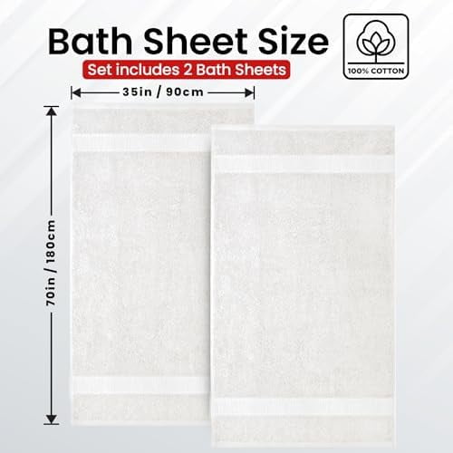 – Luxury Bath Sheets Towels – 2 Pack 600 GSM (35X70 Inches)– 100% Ring Spun Cotton Large Bath Towels for Bathroom (Brilliant White, Bath Sheet Pack of 2)