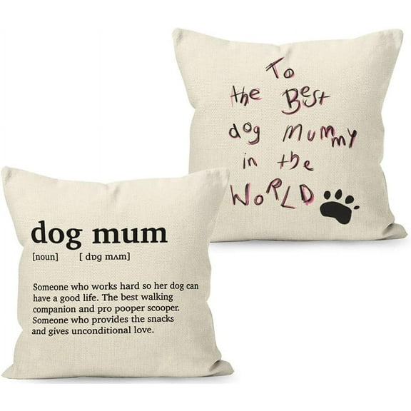 Farmhouse Rustic Dog Mom Mum Funny Quotes Linen Throw Pillow Covers 18 x 18 Inch Set of 2, Housewarming Dog Lover Gifts for Home Porch Sofa Decorations Decor