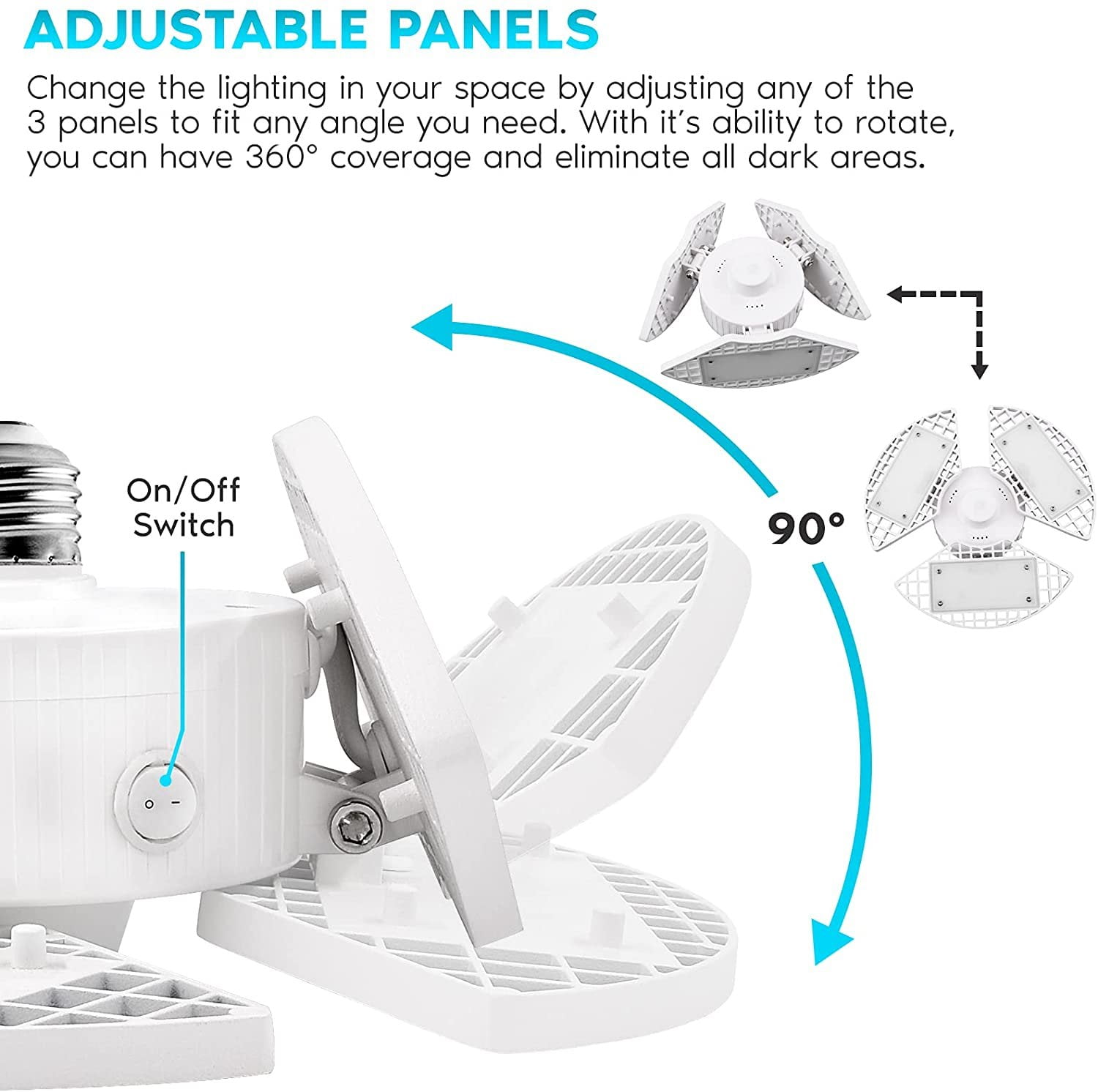 Luxrite LED Garage Light 80W 8000 Lumens Deformable 5000K Bright White E26 Screw In Shop Light Adjustable